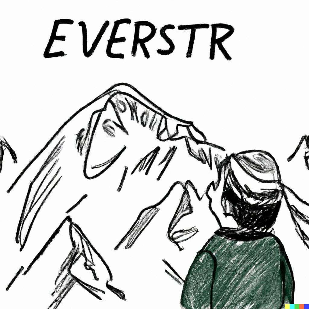 someone gazing at Mount Everest, doodle